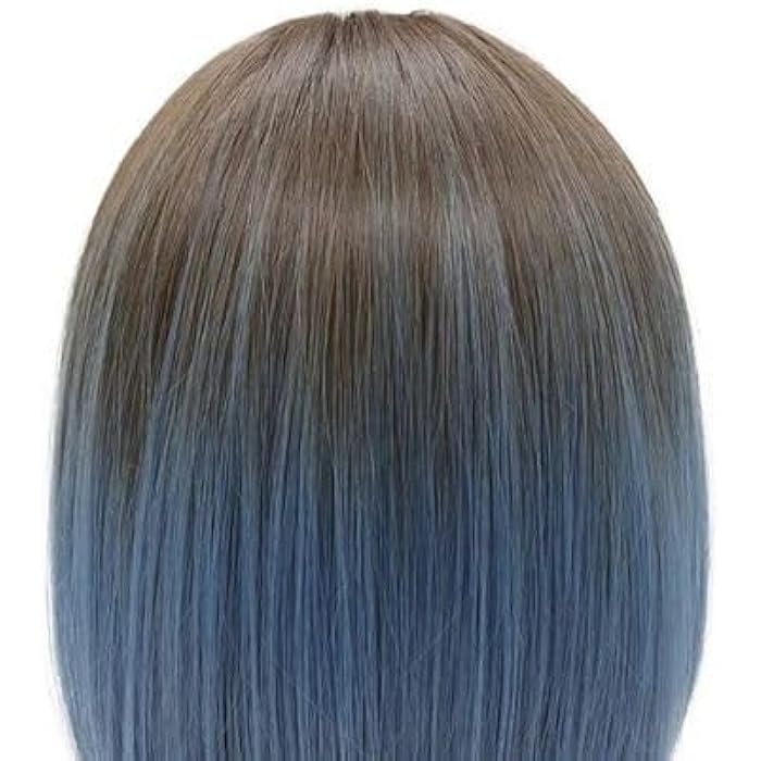 Short Bob Wig with Bangs, Ombre Brown to Blue, Straight Synthetic Hair Wigs for Women - Image 3